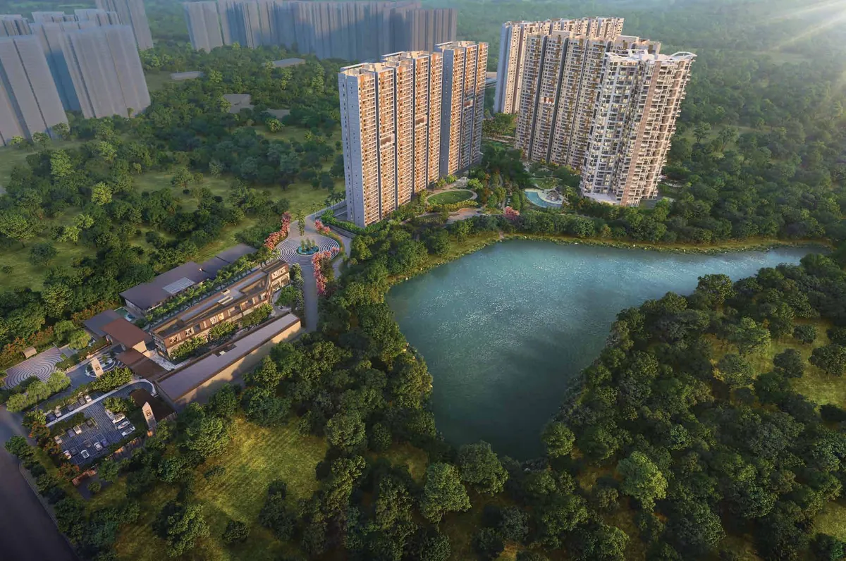Mana Skanda The Right Life aerial view of the township and lake Mana Skanda The Right Life aerial view of the township and lake