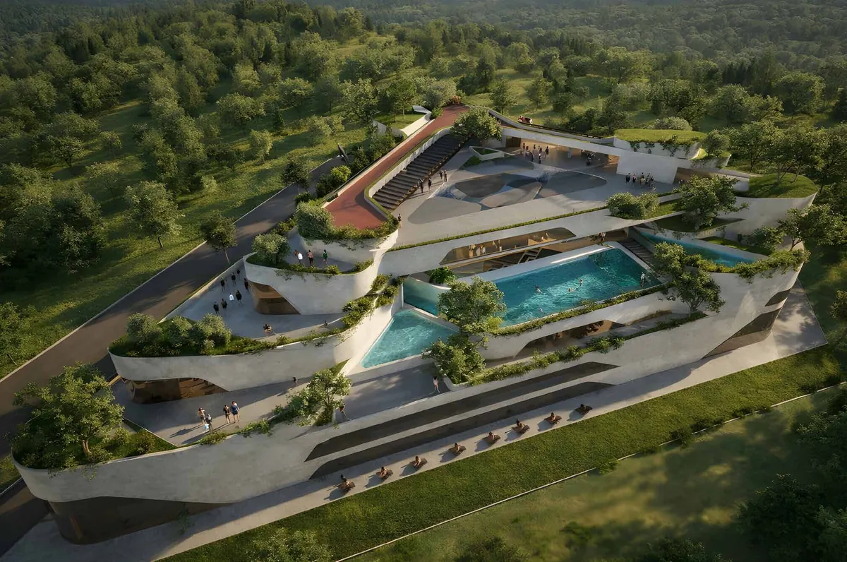 Mana Skanda The Right Life clubhouse aerial view Mana Skanda The Right Life clubhouse aerial view